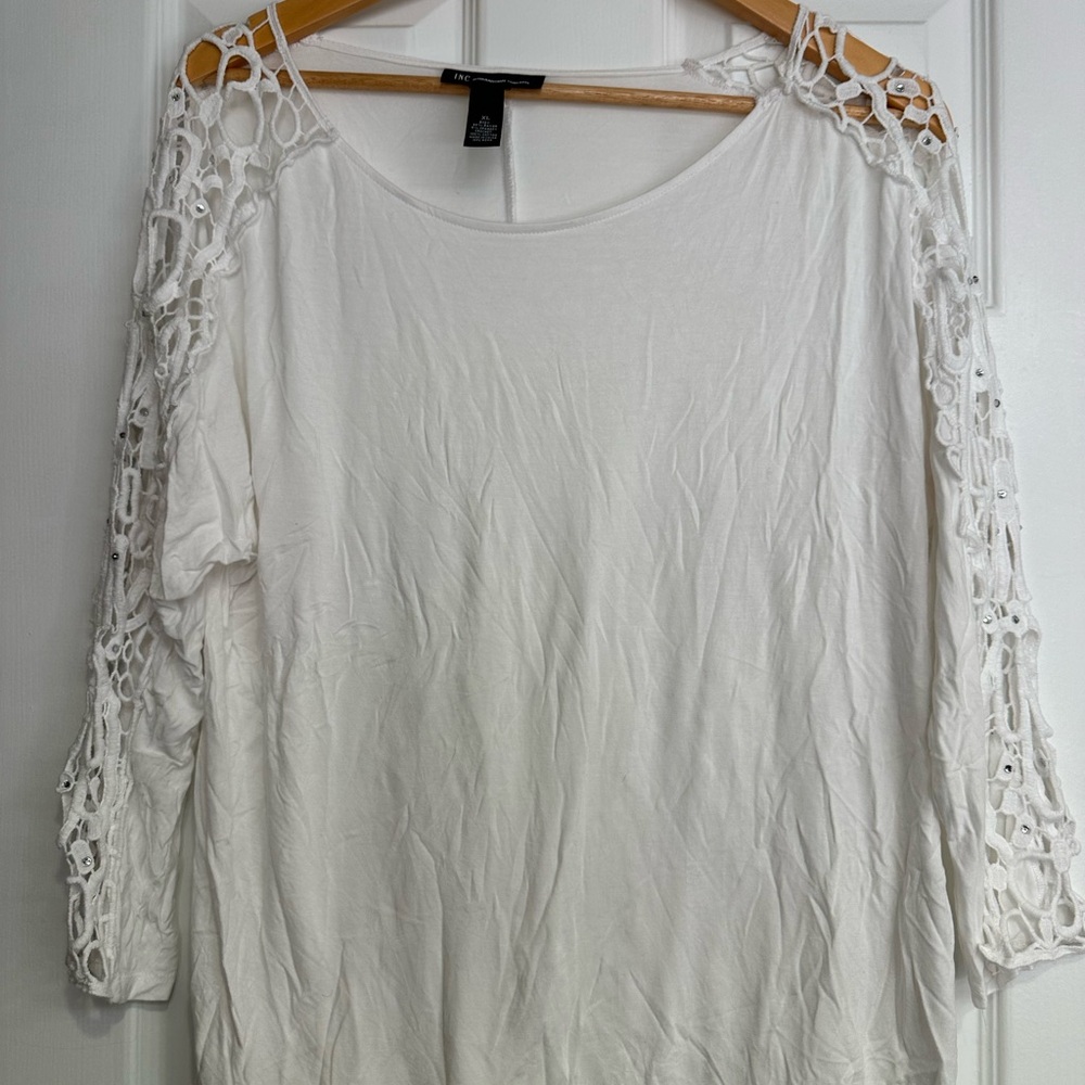 INC International Concepts White Crochet Sleeve Blouse XL
